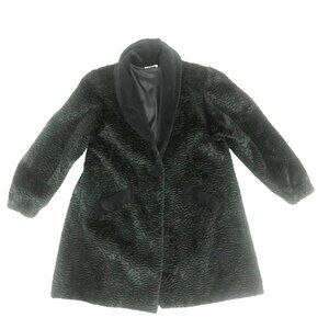 VTG BETMAR Womens S Faux Black Fur Coat Persian Lamb Velvet Accent Shawl Collar
